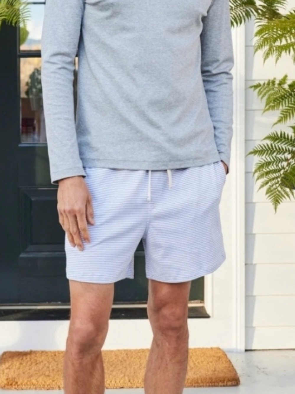 LAKE Men's Pima Sleep Shorts Anchor Blue Stripe with navy detail XL